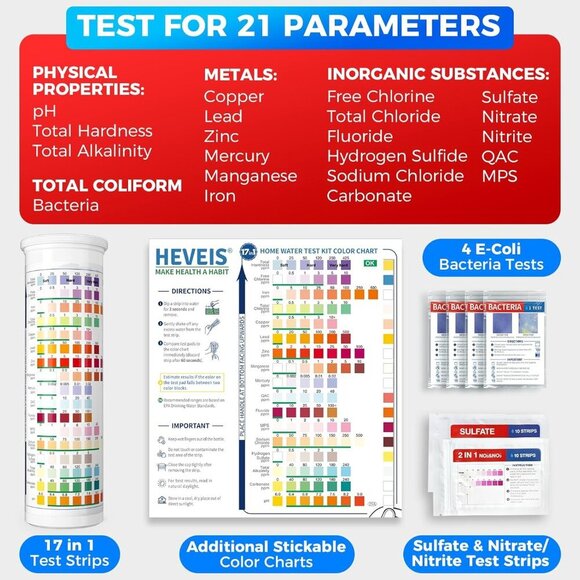 21-in-1 Home Drinking Water Testing Kit - 120 Strips + 4 Bacteria Tests - NEW - Picture 4 of 6
